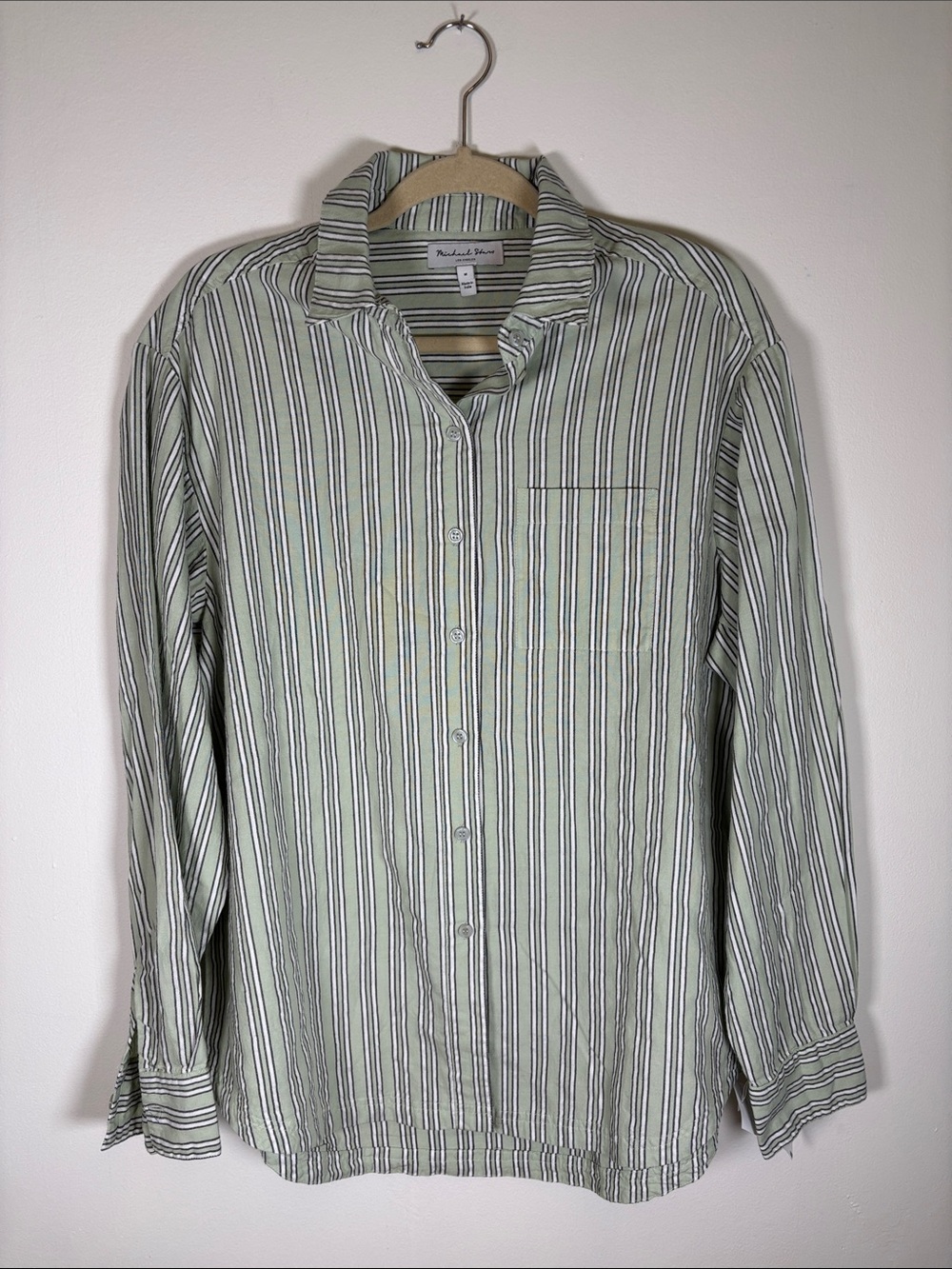 Michael Stars Men's Striped Button-Down Shirt - Light Green & Navy